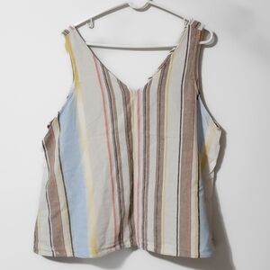 Time and Tru Multicolor Striped Linen Blend Tank Top Size XL (16-18)